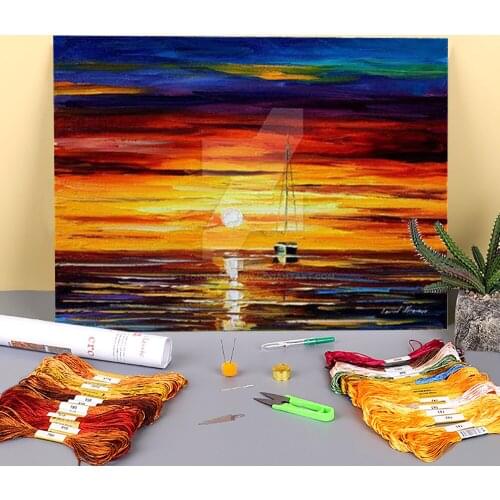 Lights In The Night Printed Water-Soluble Canvas 11CT Cross Stitch DIY Embroidery Set DMC Threads Handicraft Needle