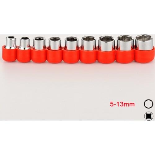 9pcs 5-13mm Hex Socket Wrench Head For 1/4 inch 6.35mm Drive Metric 6 Point Hexagon Sockets Set Nut Driver with Rubber Holder