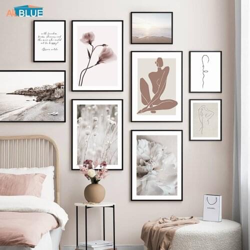 Beige Flower Plant Landscape Poster Abstract Body Wall Painting Nordic Room Decoration Pictures Canvas Wall Art Print Home Decor