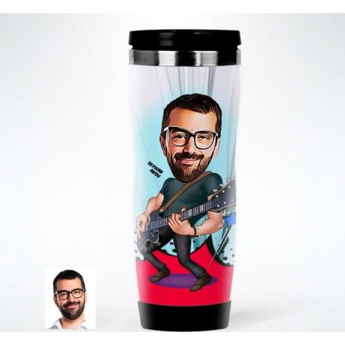 Personalized Mr Guitarist Caricature Of Steel Thermos cup-1