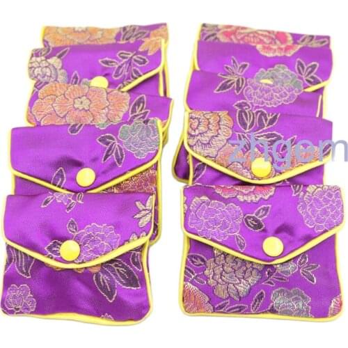 12PCS Gift Jewelry Bags Pouch 70x80mm Purple Made-Man Silk SNAP BUTTON