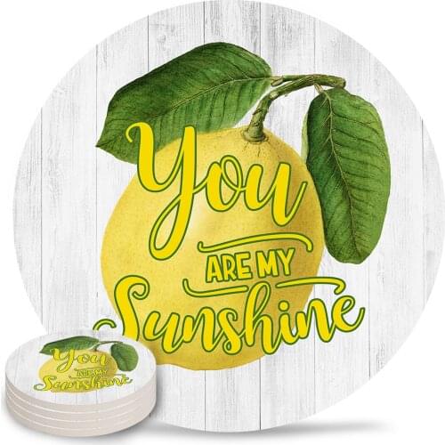 Lemon Wood Grain Text Coasters Coffee Table Decor Kitchen Accessories Ceramic Coaster Dinning Table Decoration Placemats