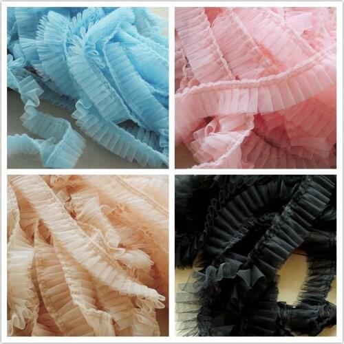100cm Luxury Tulle Pleated Mesh Fabric Ruffle Fringe Lace Edging Trimming Embroidered Ribbon Dress Cuff Neckline Sewing Supplies