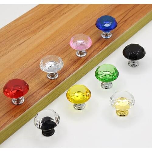 Pull Door Drawer Knob Diamond Crystal Glass Transparent Colorful Round Metal Furniture Cabinet Cupboard Wardrobe Round Handle