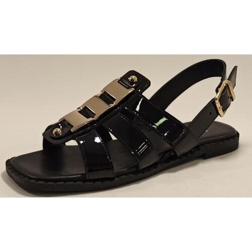 Women Black Metal Buckle Sandals Spring Summer Beach Shoes Fashion Lightweight Comfy Real Genuine Leather White Designer Flat