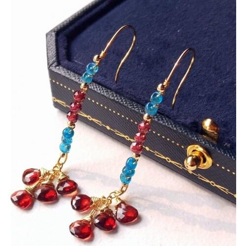 Lii Ji Garnet Apatite 14K Gold Filled Dangle Earrings Natural Stone Handmade Jewelry For Women Gift