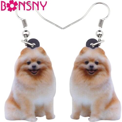 Bonsny Statement Acrylic Happy Pomeranian Dog Earrings Big Long Dangle Drop Gift for Women Girl Ladies Teens Animal Jewelry Bulk