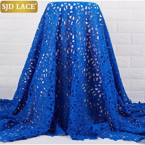 SJD LACE Royal Blue African Lace Fabric 5Yards Water Soluble Nigerian Guipure Cord Lace Fabric For Wedding Dress MaterialsA2368