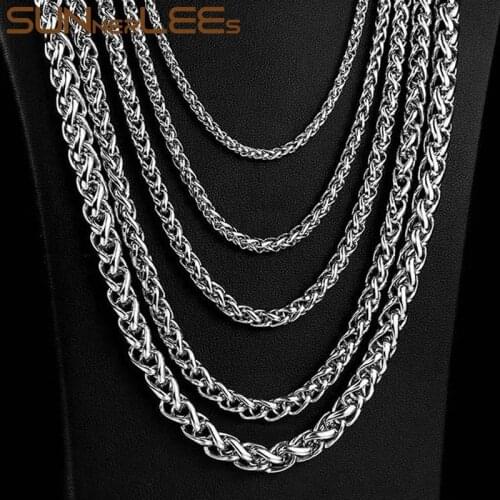 SUNNERLEES Jewelry 316L Stainless Steel Necklace 3mm~8mm Silver Color Gold Plated Wheat Link Chain Men Women Gift SC05 N