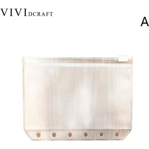 Vividcraft Standard Transparent PVC Clip File Zipper Bag 6 Holes Pocker A5 A6 A7 Collection File Bag Plastic Pouches for Kids
