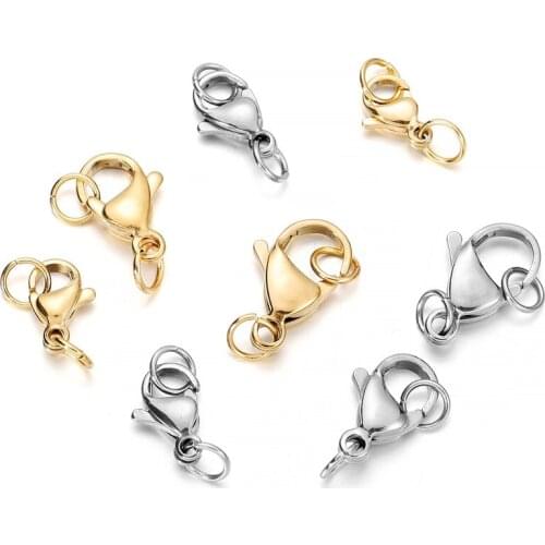 30Pcs/lot Stainless Steel Gold Lobster Clasp With Jump Rings For Bracelet Necklace Chains DIY Jewelry Making Findings Supplies