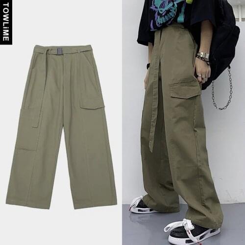 Women Pants Joggers 2021 High Waist Korean Female Loose Casual Straight Wide Leg Cargo Pants Men Streetwear Pocket Trousers