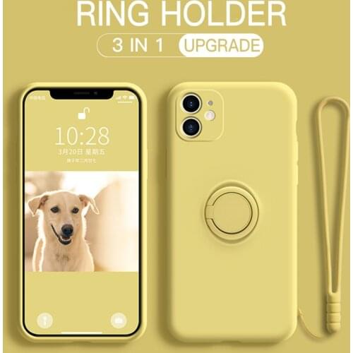 Liquid Silicone Case For Xiaomi 11 Redmi Note 9 8 7 Pro 9S 9C K30 Mi 10 CC9 Pro 9 SE 8 10 T Lite Stand Ring Holder Strap Cover