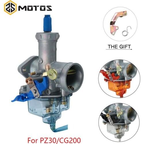 ZS MOTOS Motorcycle Carburetor PZ30 30mm Manual/Auto Choke Carburetor With Nylon Float Chamber For HONDA CG200 For Keihin PZ30