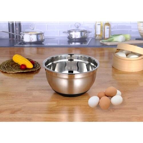 1PC Egg Salad Bowl Thick Stainless Steel Pot Salad Bowl Basin Silicone Base Non-slip for Baking Tools KV 101