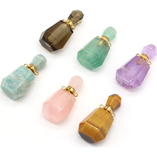 1pcs Natural Stone Tiger Eye Green Aventurine Perfume Bottle Pendants Essential Oil Diffuser Necklace Women Size 20x38mm