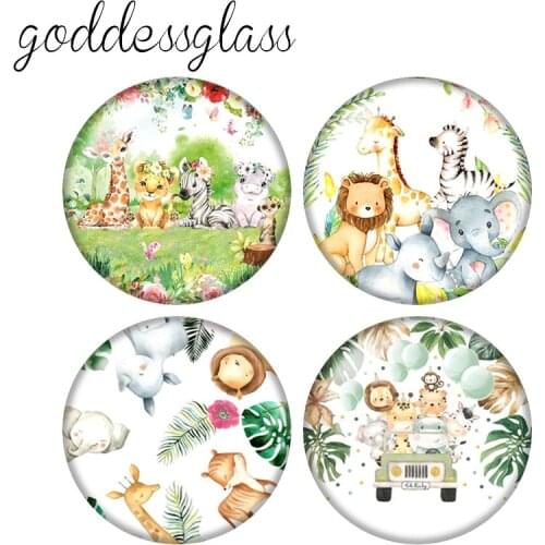Cute Drawings giraffe Lion Elephant 10pcs 12mm/18mm/20mm/25mm Round photo glass cabochon demo flat back Making findings ZB0948