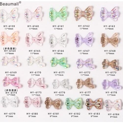 10pcs/lot, 3d Nail Art Elegant Acrylic Bowknots With Pearls Rainbow Colors For Nail Tips Decorations