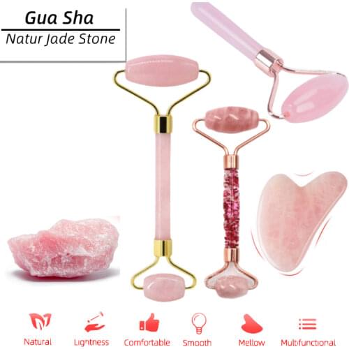 2pcs/set Face Massage Roller Gua Sha Scraper Board Face Lift Up Wrinkle Remover Face Massager Jade Face Massager and Stone