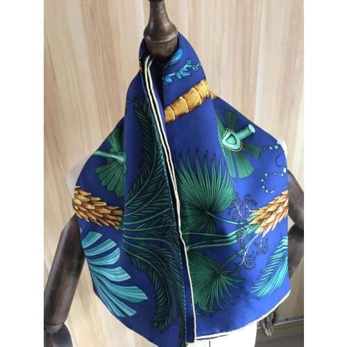 2021 new arrival fashion elegant green tree 100% silk scarf 90*90 cm square shawl twill wrap for women lady girl