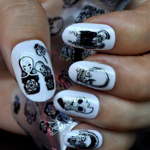 1pc Nail Foil 3D DIY Skull Image Laser Skull Nail Stickers Decals Mixed Style Nail Foils Wraps DIY Nail Decoration Patch