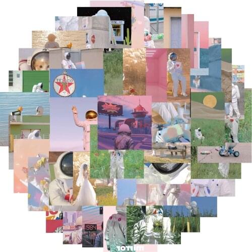 48PCS Cute Cartoon Astronaut Square Stickers PVC For Girl Toy DIY Luggage Suitcase Laptop Pegatinas Graffiti Sticker Decal F4