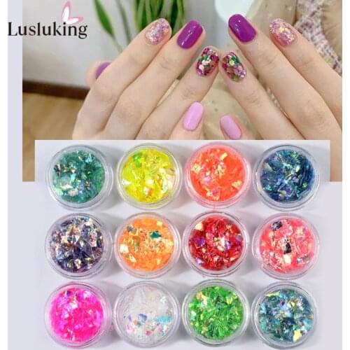 12 Color/Set Nail Art Decoration Ornament Irregular Shell Glitter Powder Cellophane Paper Sequin Manicure Sticker Design DIY Tip