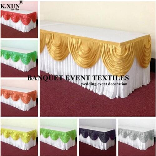 3M Long Ice Silk Table Skirt Tablecloth Skirting With Top Swag Drape For Wedding Event Party Decoration