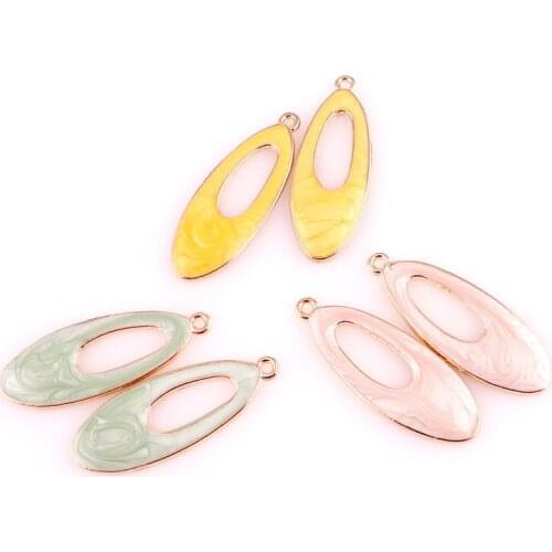 30pcs Alloy Enamel Drop Oil Colors Long Geometric Oval Pendant Findings Charms for DIY Necklace Accessories Making