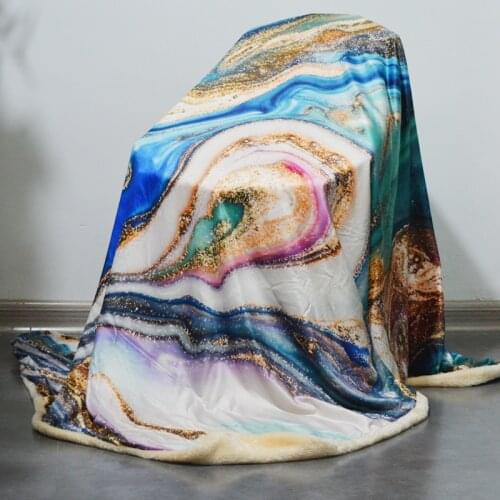 Double Layer Marble Abstract Printed Flannel Blanket Winter Warm Soft Throw Blanket Bedspread Fleece Blankets For Beds New Style