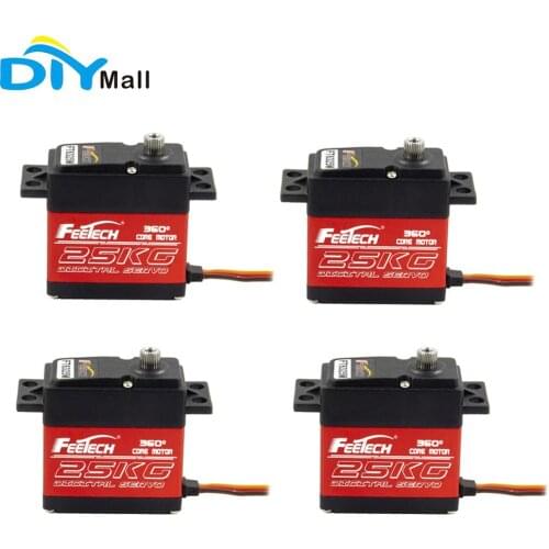 Feetech 4PCS 7.4V 25KG FT6325M 360 Degree Digital Servo Motor Red Aluminum Alloy Gear Servo With Metal Arm