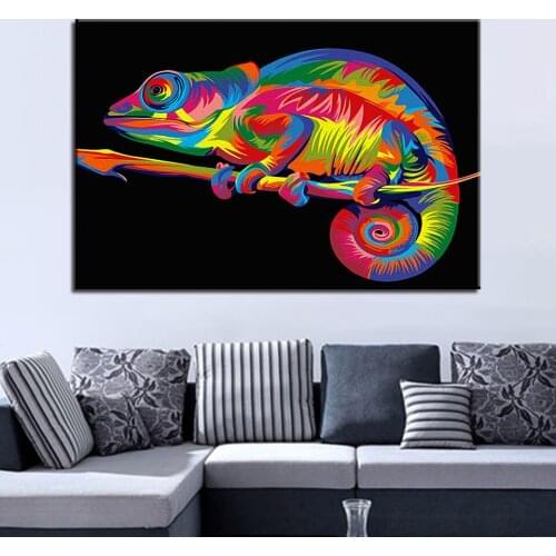 Artistic Color Animal Pictures For Living Room Wall Decorative Modern HD Printed Type 1 Panel Rainbow Chameleon Canvas Posters