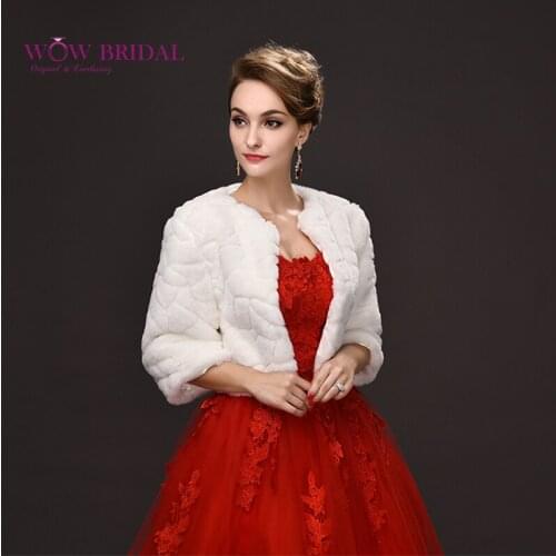 Wowbridal 2021 Graceful Wedding Jacket Submissive Faux Fur White Crocheted Shawl Bridal Coat Accessories PJ0071
