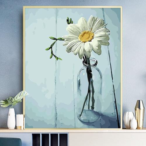 Oil Painting by Numbers Lonely White Flower Paint By Number for Adults Kits DIY Coloring By Numbers Home Decor Wall Art Picture