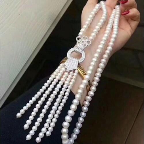 CLASSIC 5-10 mm round white pearl necklace 28inch