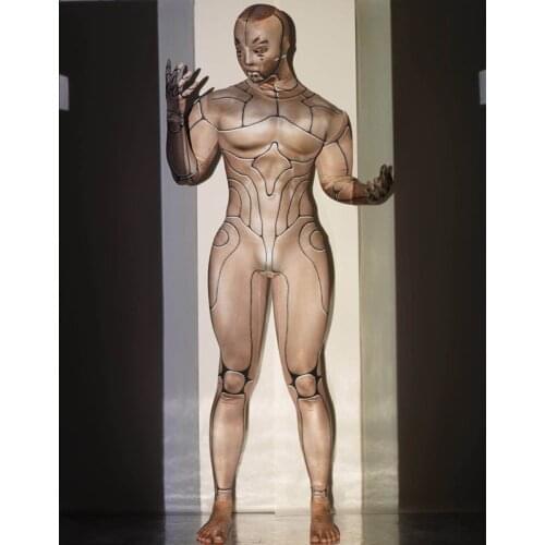 Nightclub Party Bar DJ Pole Dance Acrobatic Costume Nude Spandex Stretch Skinny Jumpsuit Muscle Men Tight Leotard Stage Wear