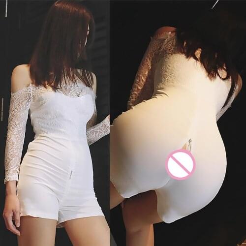 Off Shoulder Woman Sexy Overall Jumpsuit Lcae Hollow One Piece Garment Invisible Zipper Crotch Outdoor Sex Nudity Adult Flirting