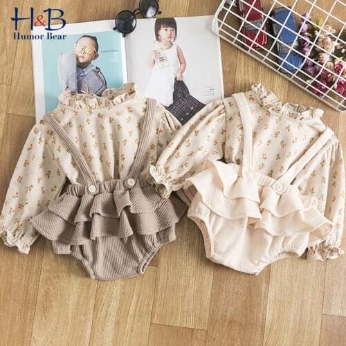Humor Bear Baby Clothes Set New Spring Autumn Long Sleeve Floarl Shirt+ Suspender Romper 2Pcs Toddler Baby Clothes