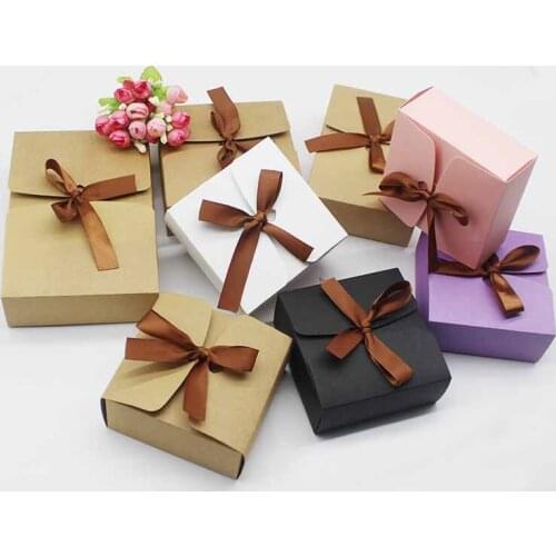 Pink /purple /beige white /white /Kraft /black boxes with ribbon,wedding favor baby shower favor boxes party gift boxes 5pcs/lot
