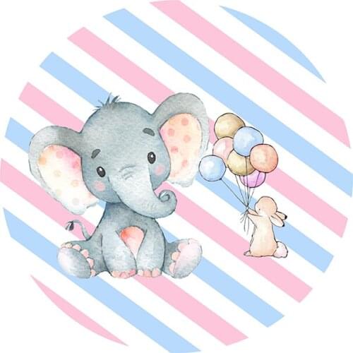 Round circle background blue and pink stripes elephant backdrop baby shower birthday Party decor table Covers party panel YY-579