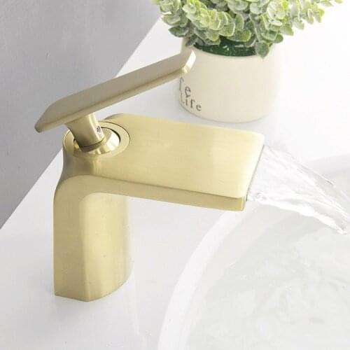 Brass Waterfall Basin Faucet Bathroom Sink Cold And Hot Mixer Tap Brushed Gold/ORB/Chrome Basin Tap Deck Mounted