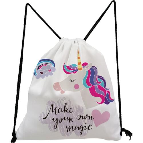 Lovely Gift Candy Bag Unisex Softback Bag Unicorn Rainbow Print Drawstring Bags Fashion Shoe Bag for School Portable Storage Bag