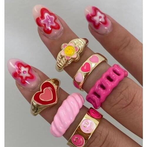 Trendy Y2K Colorful Love Heart Rings For Women Men Vintage Acrylic Resin Lover Couple Rings Friendship Finger Ring Jewelry