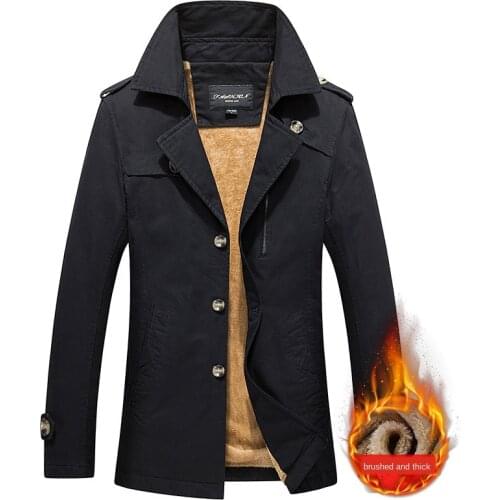 Men Autumn Winter Cashmere High-grade Warm Single Breasted Trench Coat Men Fashion Casual Jackets Mens Stitching Leather Tench