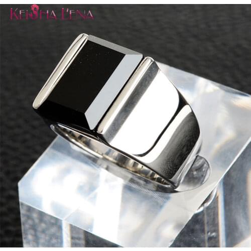 2020 New Exotic Trendy High Quanlity Stainless Steel Rings Men and Women Black Rectangular Glass Drilling Jewelry