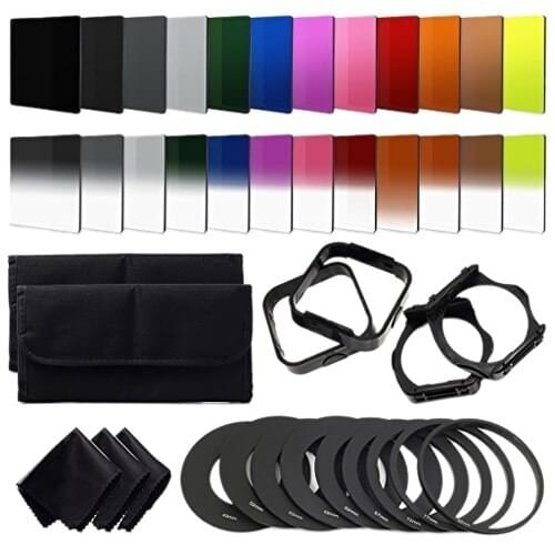 New 24pcs ND + Graduated Filters + 9pcs Adapter Ring, Lens Hood Filter Holder for cokin p series