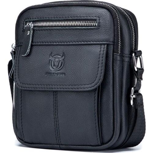 New Brand Designer Genuine Leather Mens Messenger Bags Crossbody Bag Small Cow Leather Black Shoulder Daily Phone Bag 2021