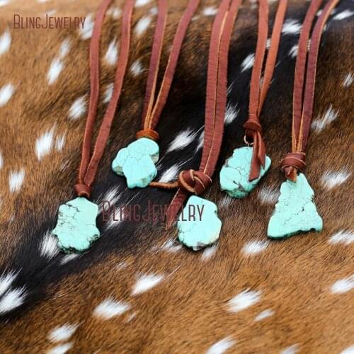 Turquoises Slab Necklace with Deerskin Leather Necklace How lite Slice Pendant Necklace NM19218