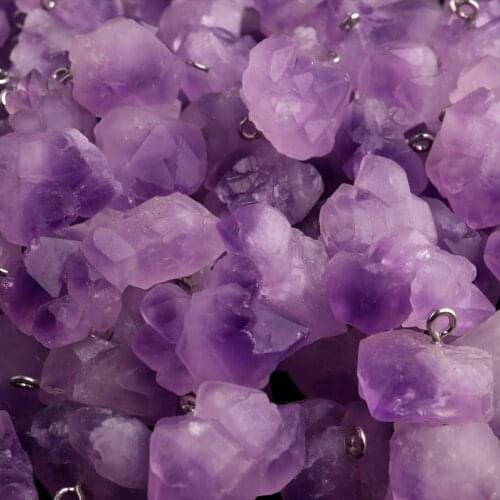 24pcs/lot Natural Amethysts Necklace Pendant Chakra Healing Spirit Purple Quartz Crystal Pendants Healing Reiki Pendulum Amulet