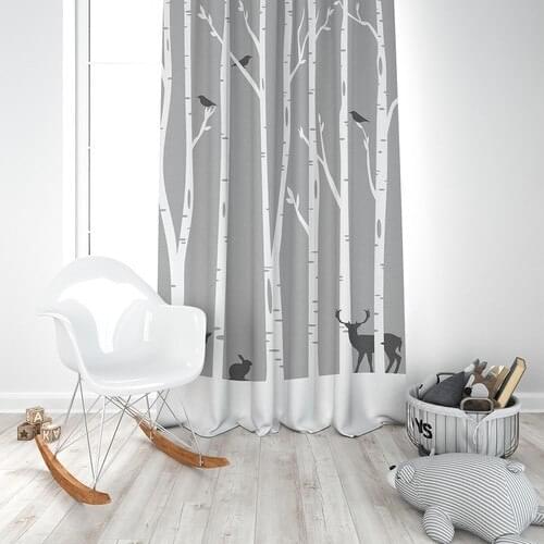 Paria Home Trees and Deer Kids Room Backdrop Curtain Single Wing
